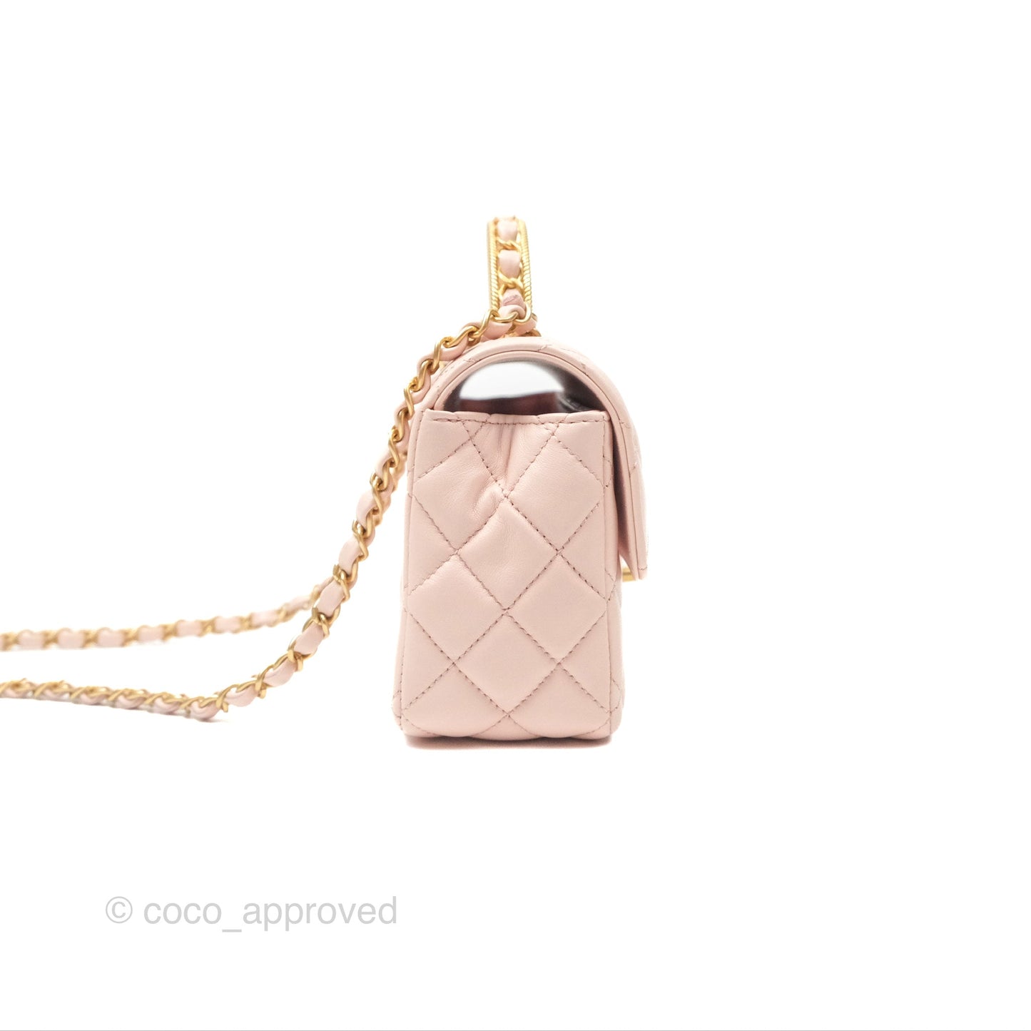 Chanel Top Handle Mini Rectangular Flap Bag Light Pink Lambskin Aged Gold Hardware
