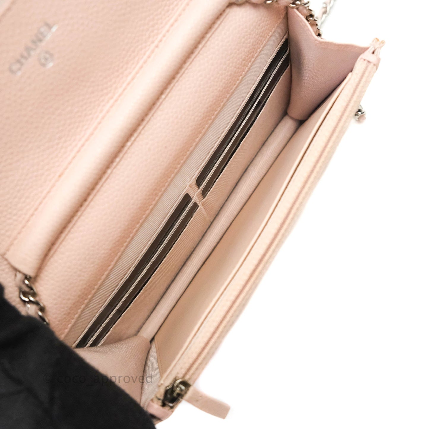 Chanel Quilted Wallet on Chain WOC Sakura Pink Caviar Silver Hardware