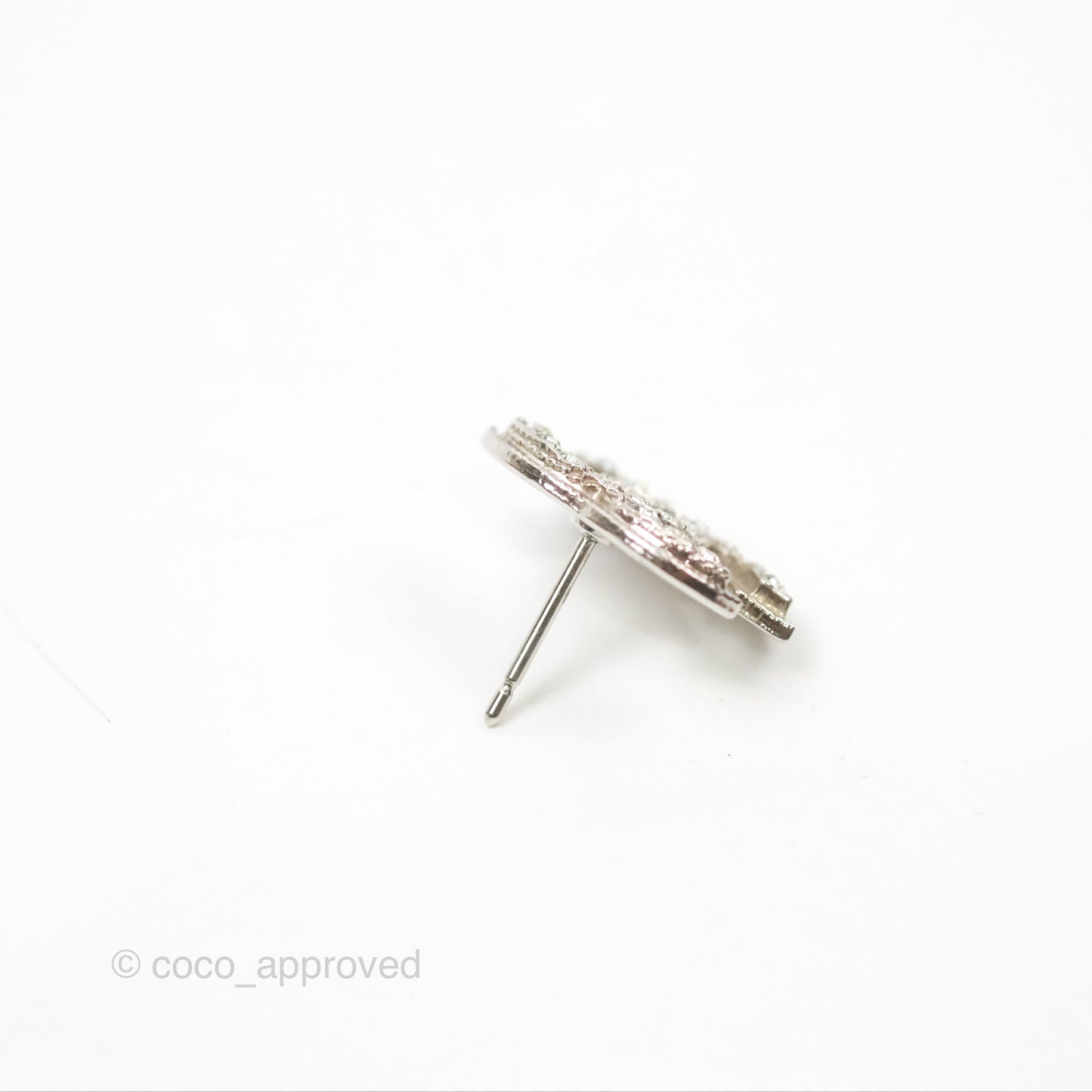 Chanel CC Crystal Earrings Silver Tone