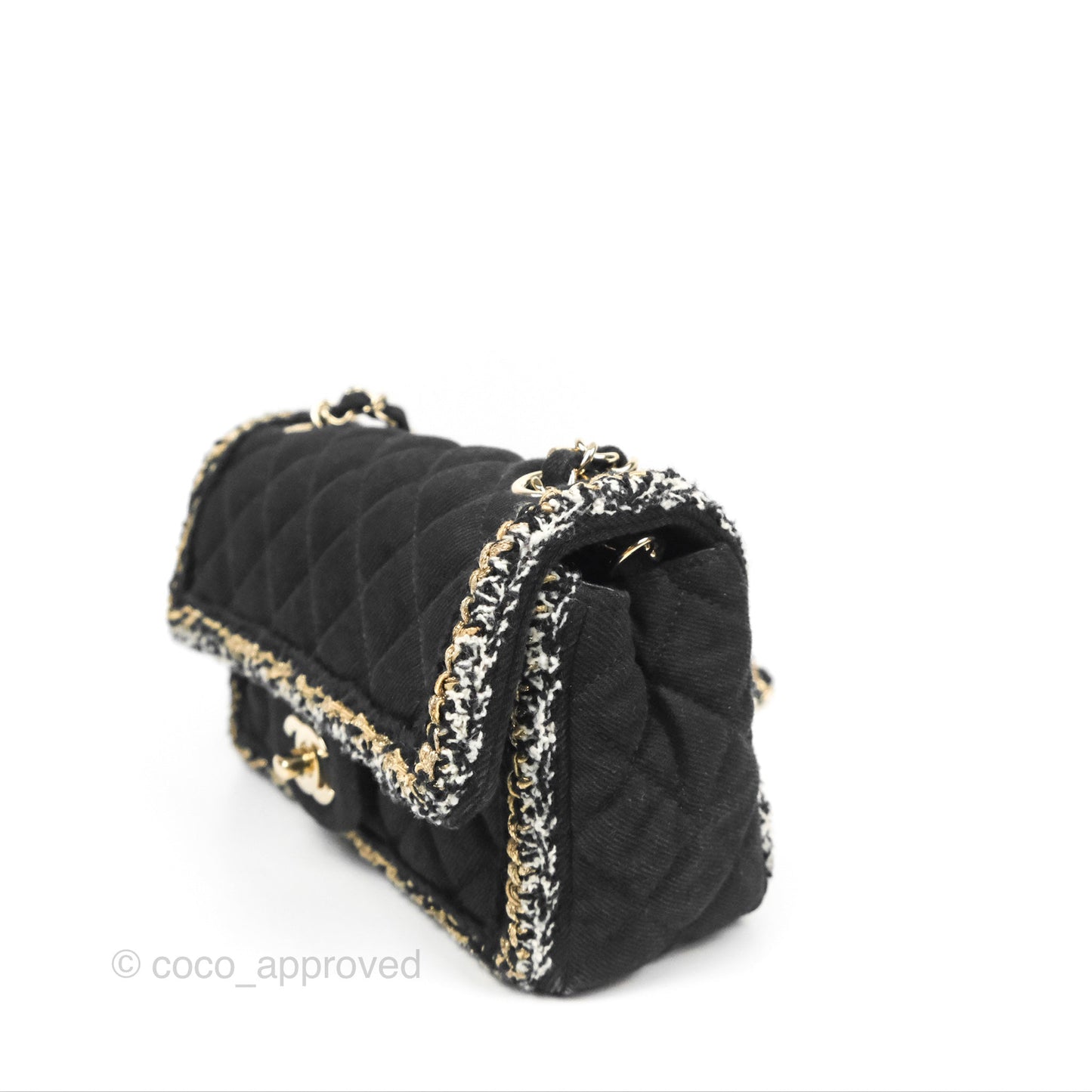 Chanel Mini Rectangular Flap Bag Black Denim Braided Gold Hardware 18A