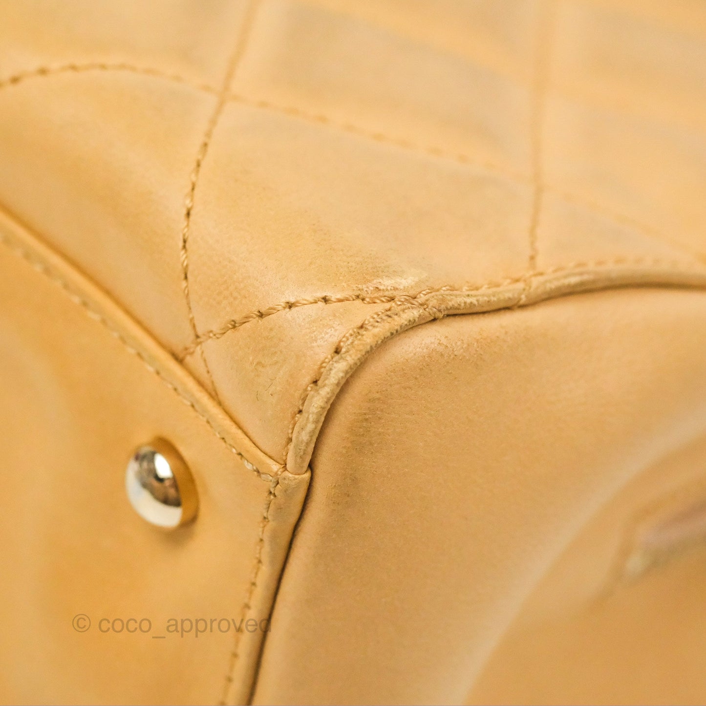Chanel Vintage Small Top Handle Tote Quilted Beige Lambskin
