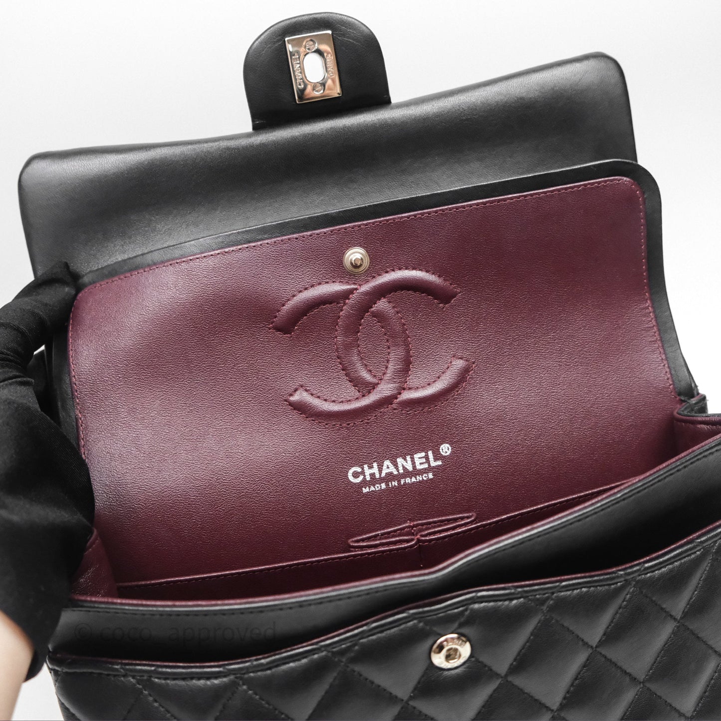 Chanel Classic M/L Medium Flap Quilted Black Lambskin Silver Hardware