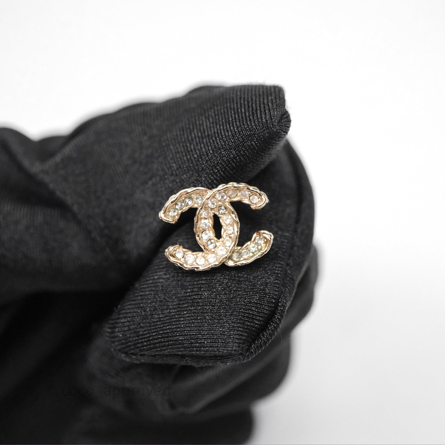 Chanel CC Crystals Earrings Gold Tone 13B