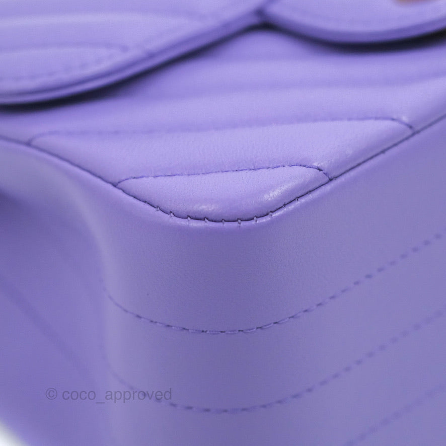 Chanel Mini Square Chevron Purple Lambskin Gold Hardware