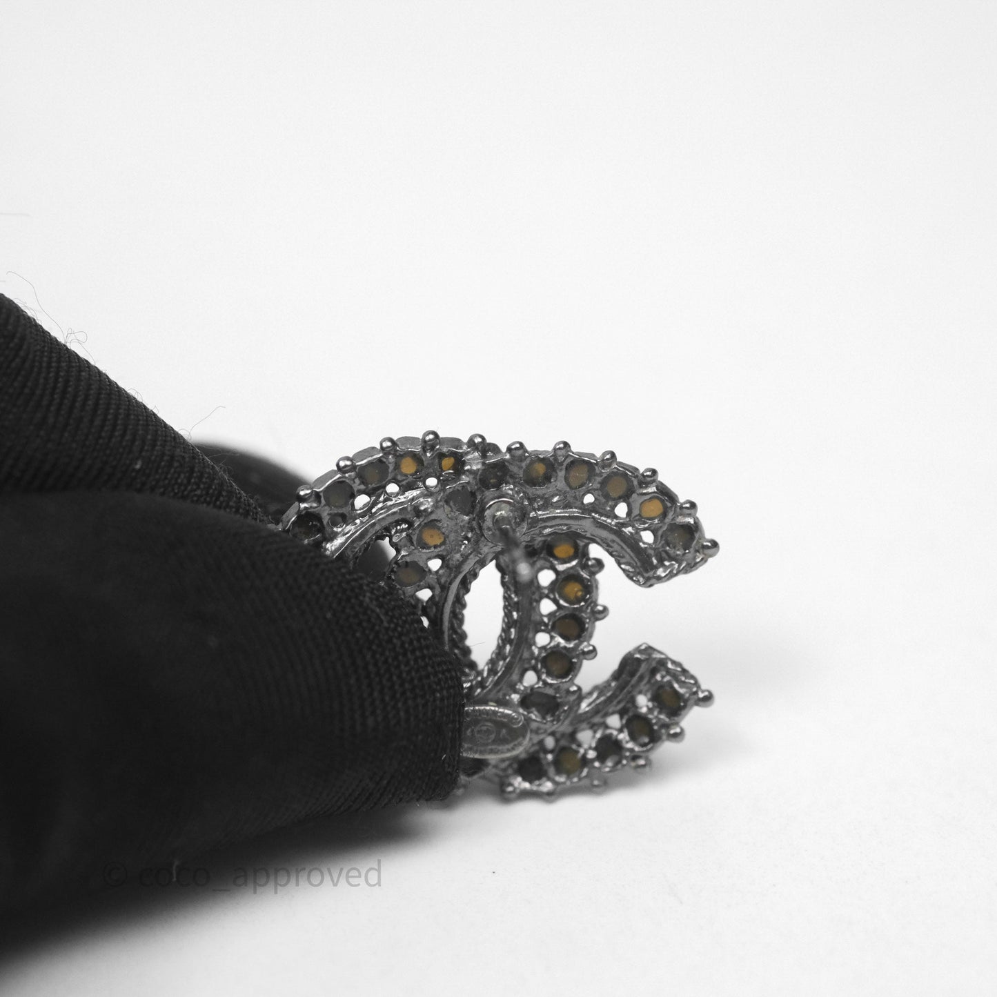 Chanel Resin Stone CC Earrings Ruthenium Hardware 14A