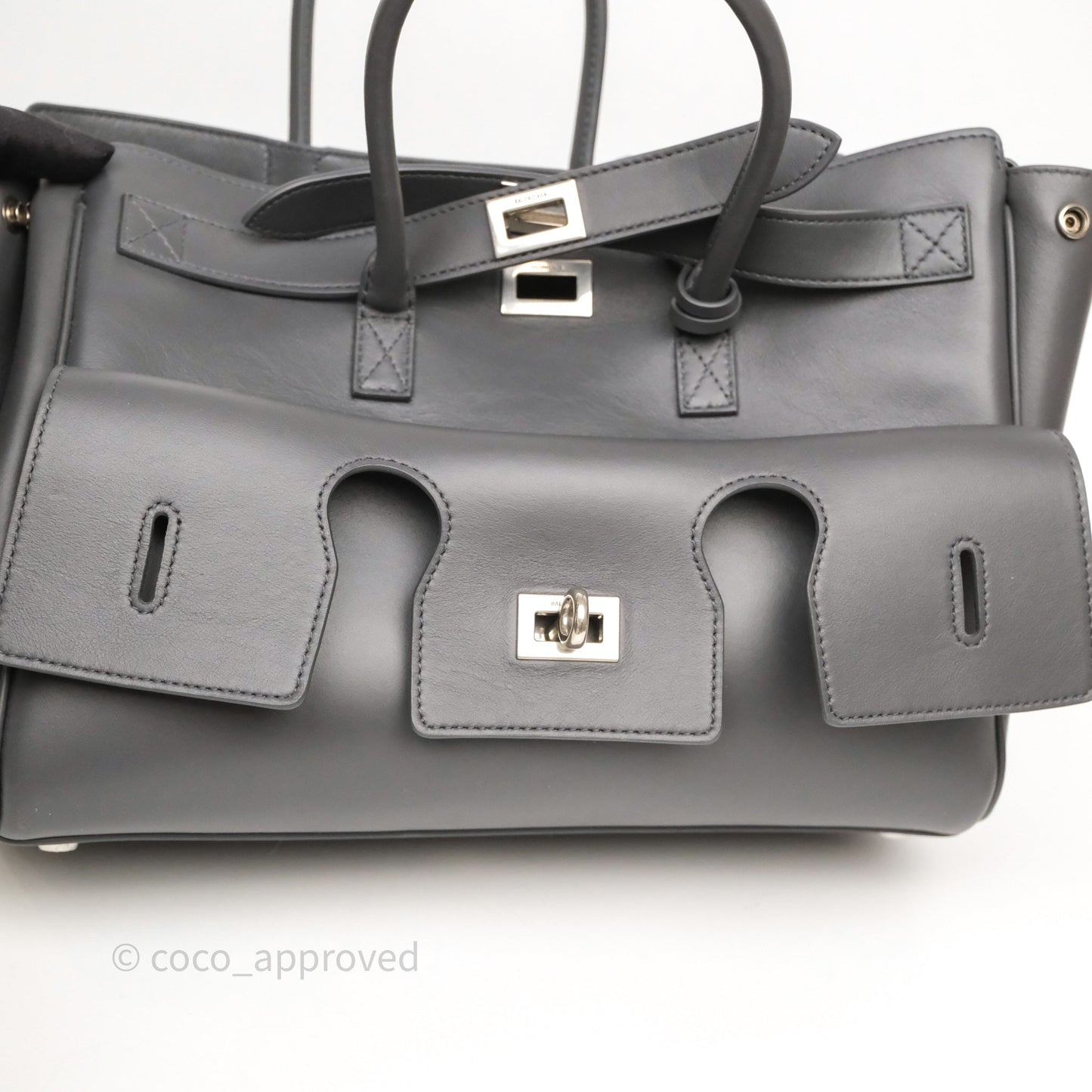 Balenciaga Small Bel Air Carry All Bag Grey Calfskin Silver Hardware