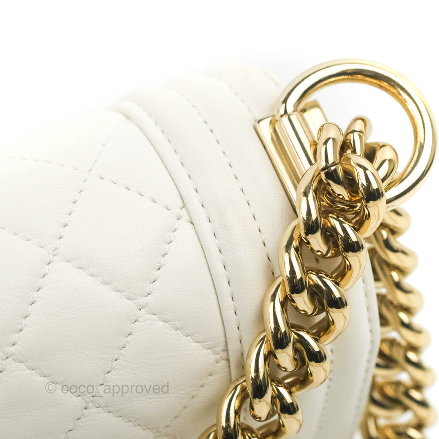 Chanel Medium Boy Bag White Calfskin Gold Hardware
