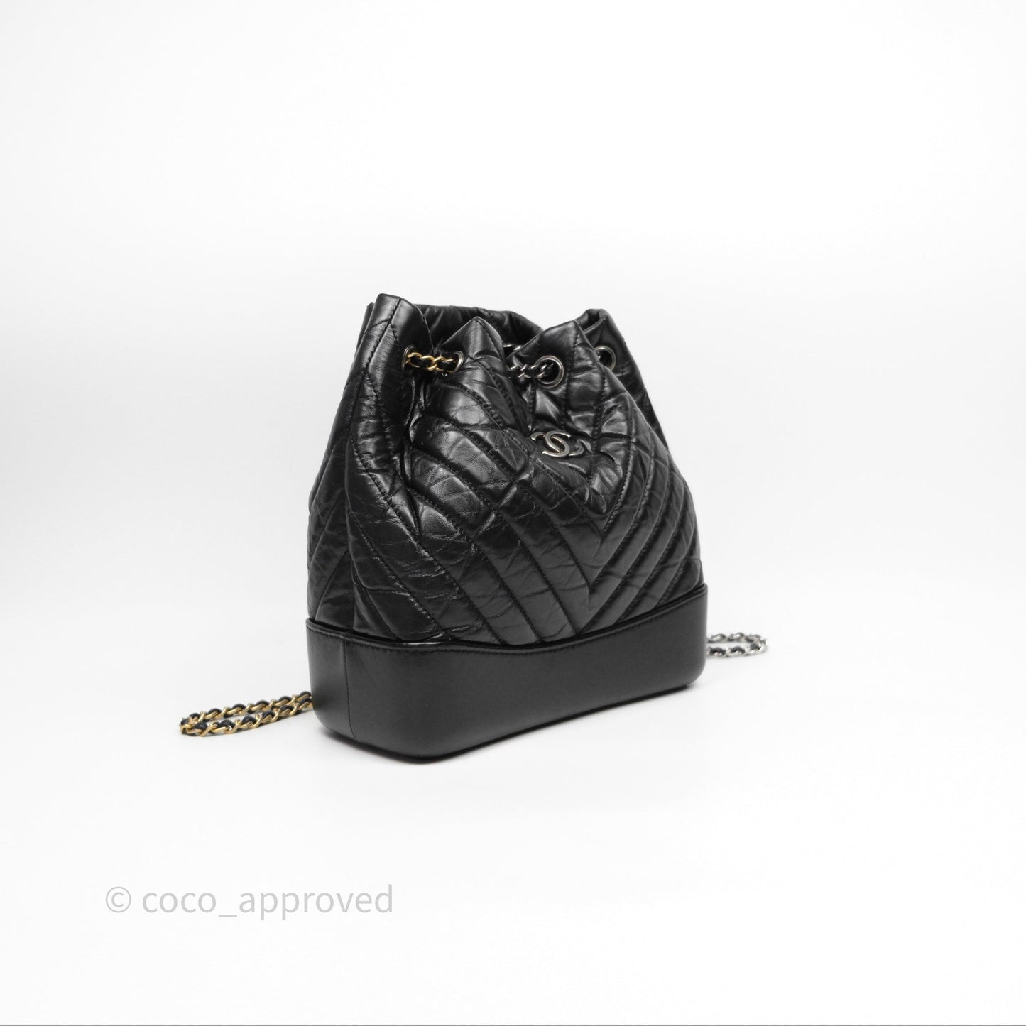 Chanel Small Chevron Gabrielle Backpack Black Aged Calfskin