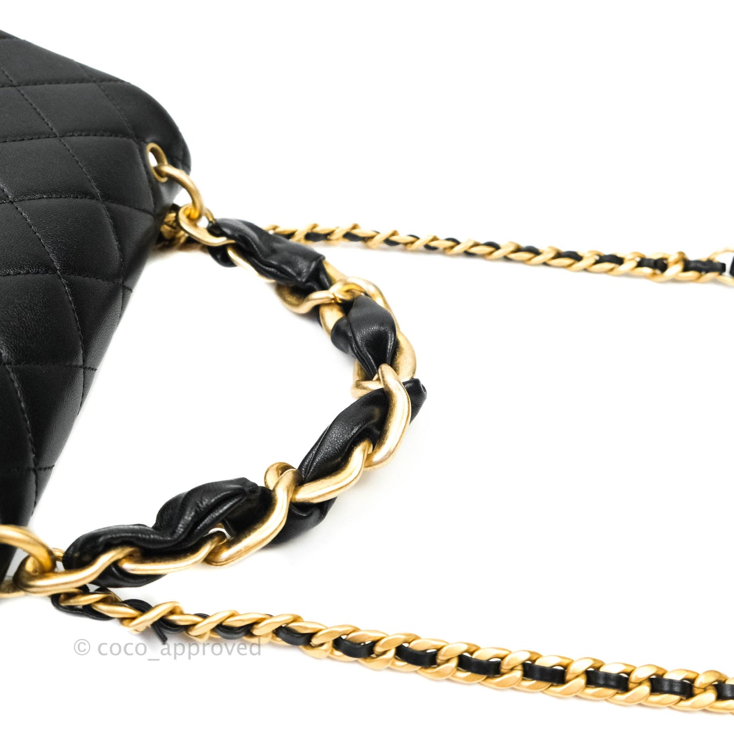 Chanel Leather Entwined Chain Bag Black Shiny Lambskin Aged Gold Hardware