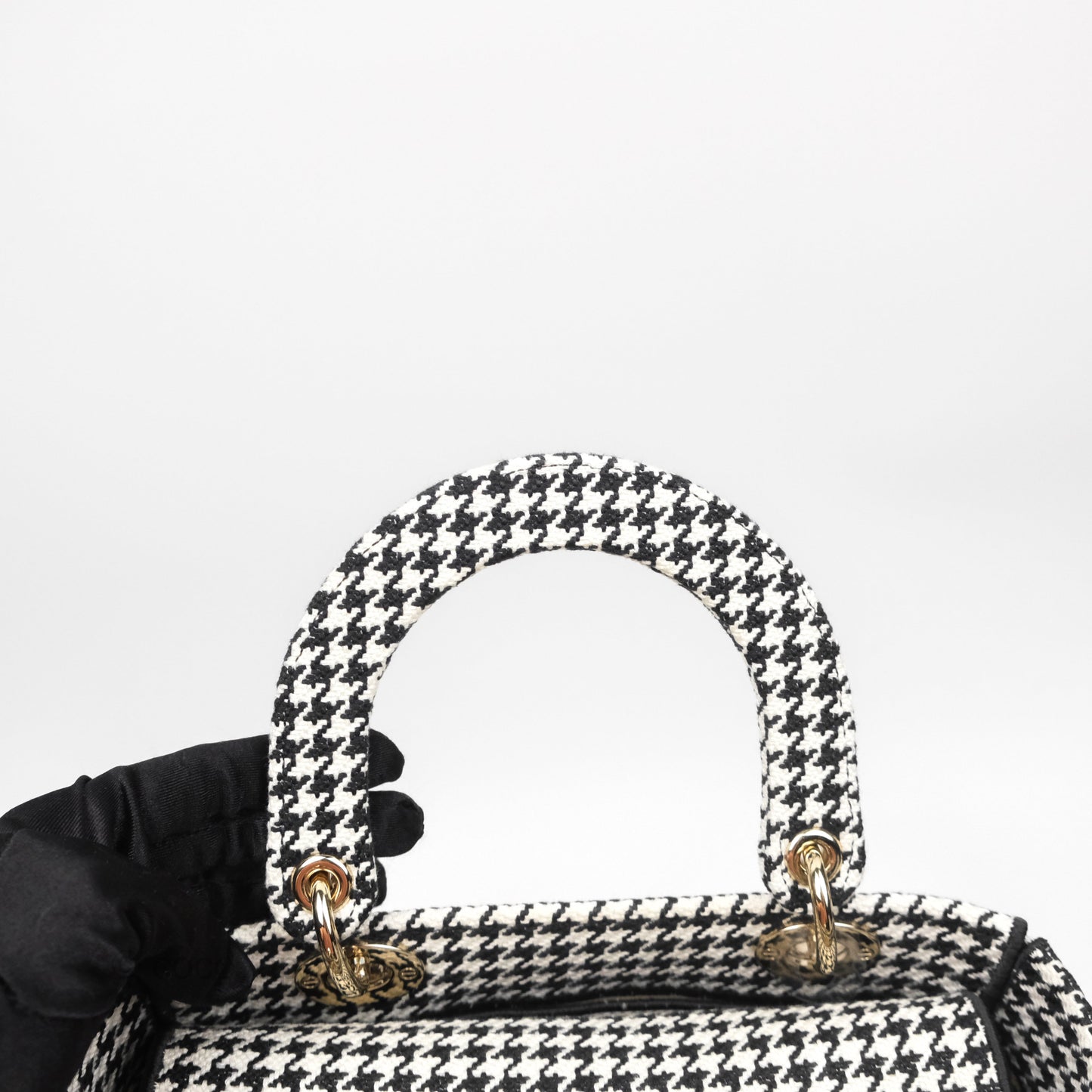Christian Dior Medium Lady D-Lite Bag Black White Houndstooth