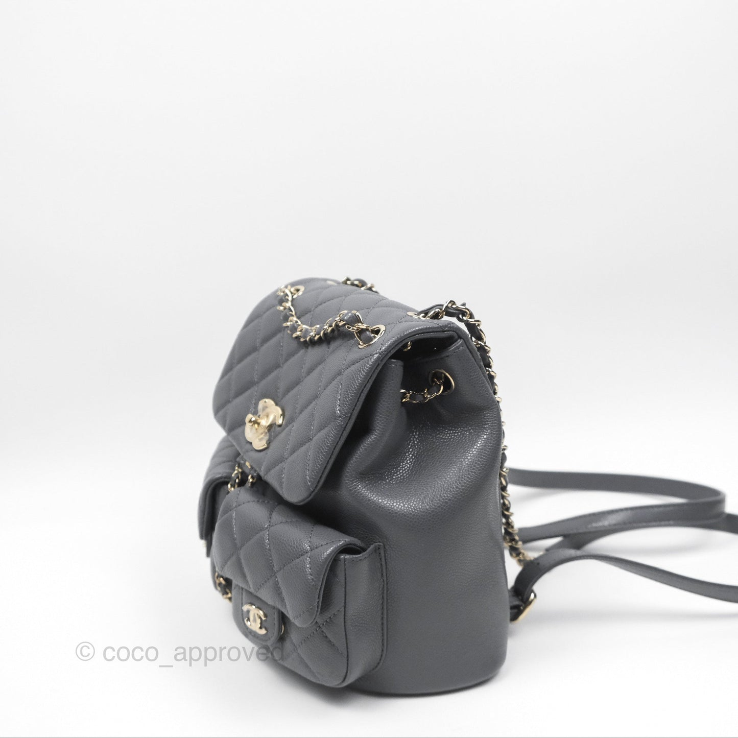 Chanel Duma Backpack Medium Grey Caviar Gold Hardware