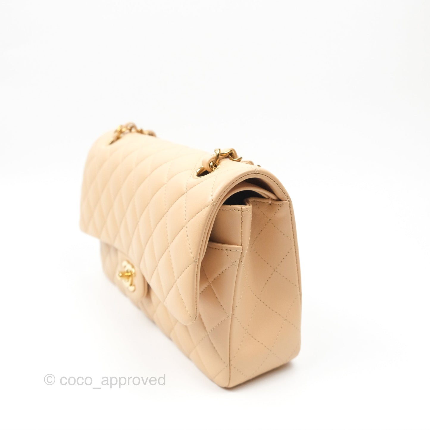 Chanel Classic M/L Medium Flap Quilted Beige Lambskin Gold Hardware