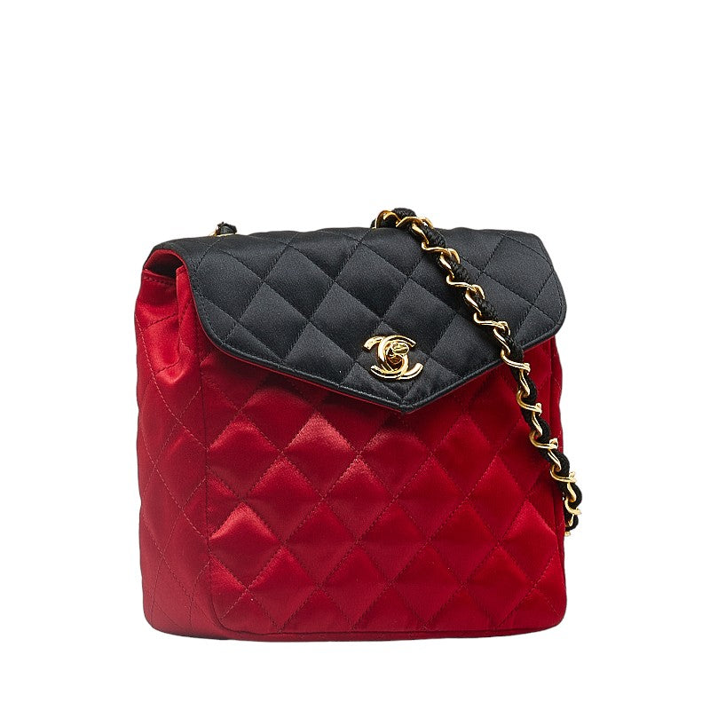 Chanel Matrases Coco  Chain Shoulder Bag Red Black Satin  CHANEL