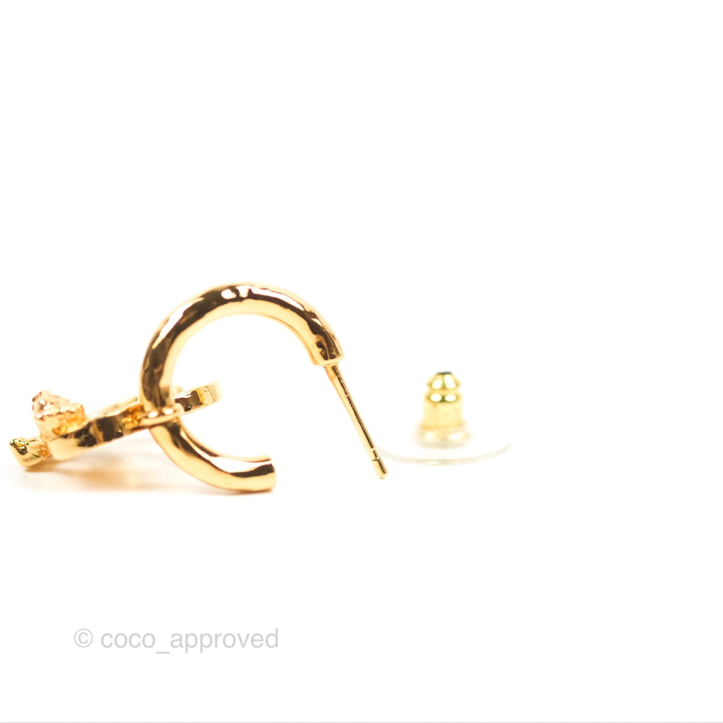 Chanel Lion CC Hoop Earrings Gold Tone 22A
