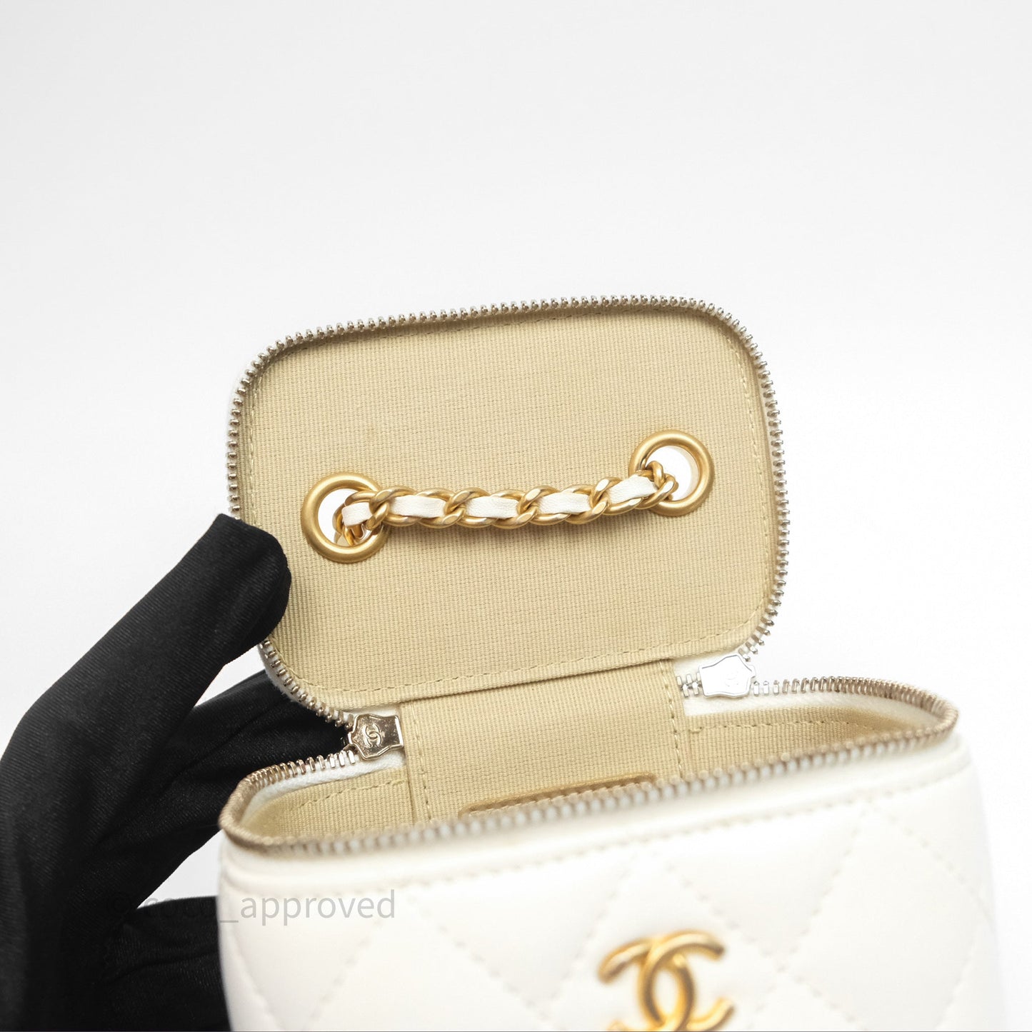 Chanel Mini Pearl Crush Vanity With Chain Ivory White Aged Gold Hardware