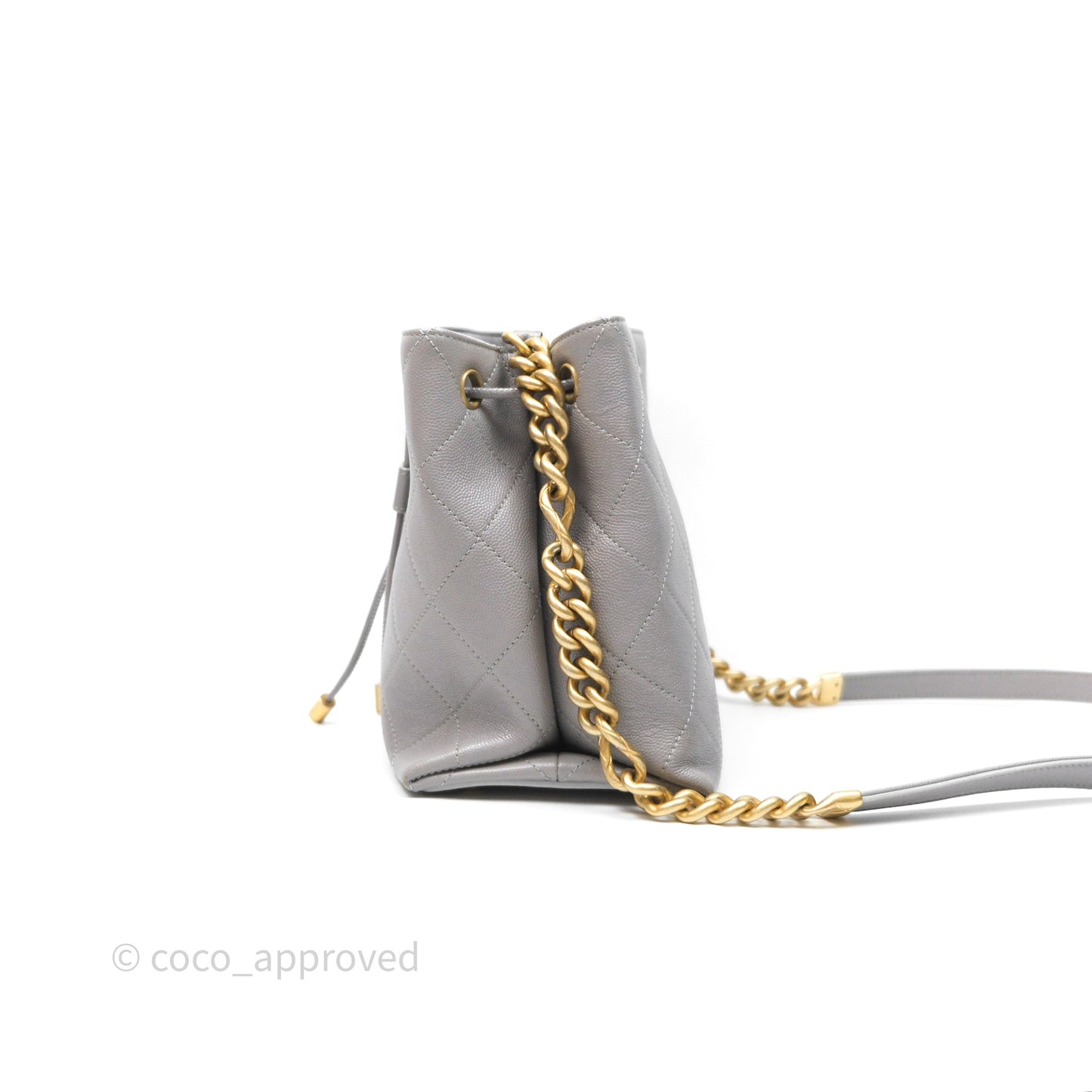 Chanel Drawstring Bucket Bag Grey Grained Calfskin Aged Gold Hardware