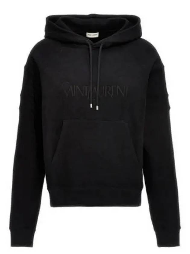 Luxury Saint Laurent Front Logo Cotton Hoodie Black