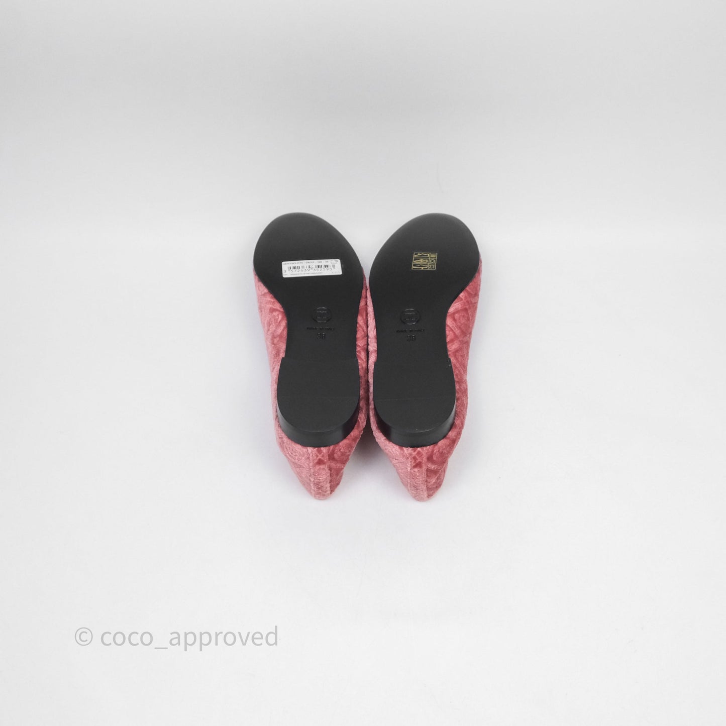 Chanel Ballerina Flats Camellia Quilts Pink Velvet Size 38
