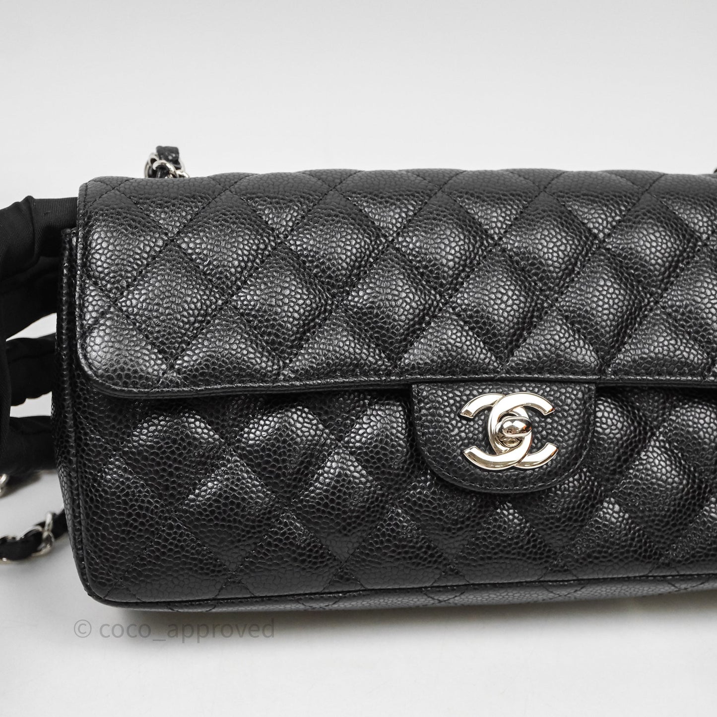 Chanel East West Flap Bag Black Caviar Silver Hardware