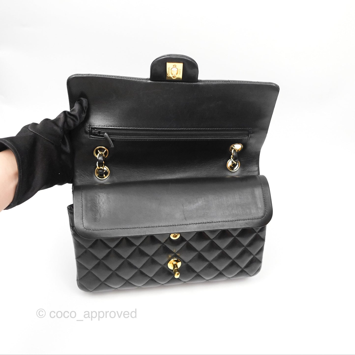Chanel Classic M/L Medium Flap Quilted Black Lambskin Gold Hardware