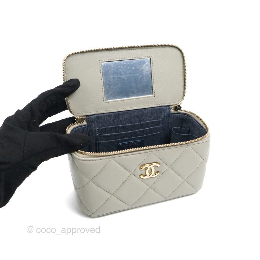 Chanel Vanity with Resin Chain Grey Lambskin Gold Hardware