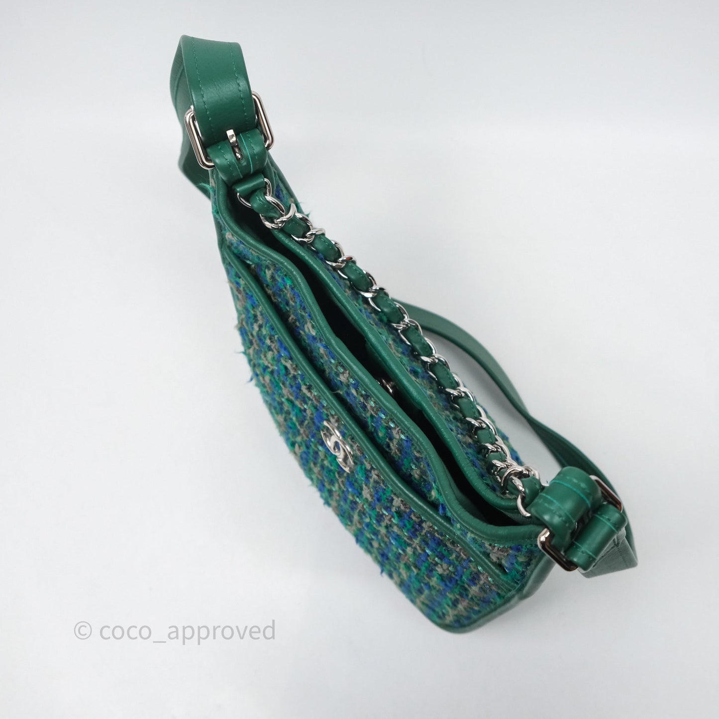 Chanel Tweed Jungle Stroll Hobo Bag Green Silver Hardware