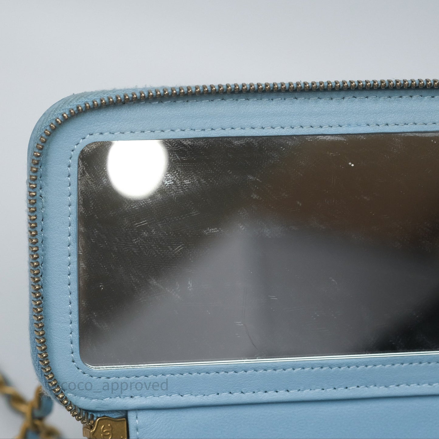 Chanel Vanity Rectangular Top Handle Blue Lambskin Gold Hardware