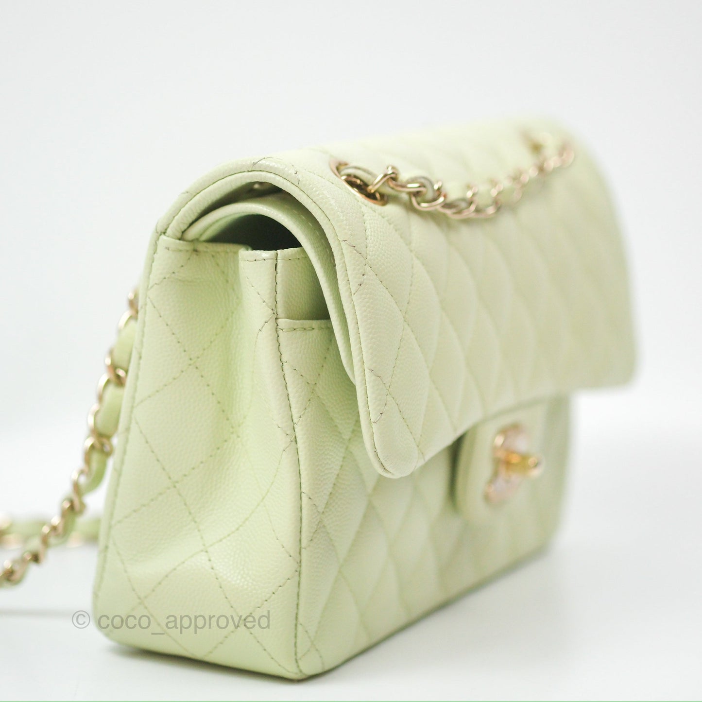 Chanel Small Quilted Classic Flap Mint Green Caviar Gold Hardware 22C