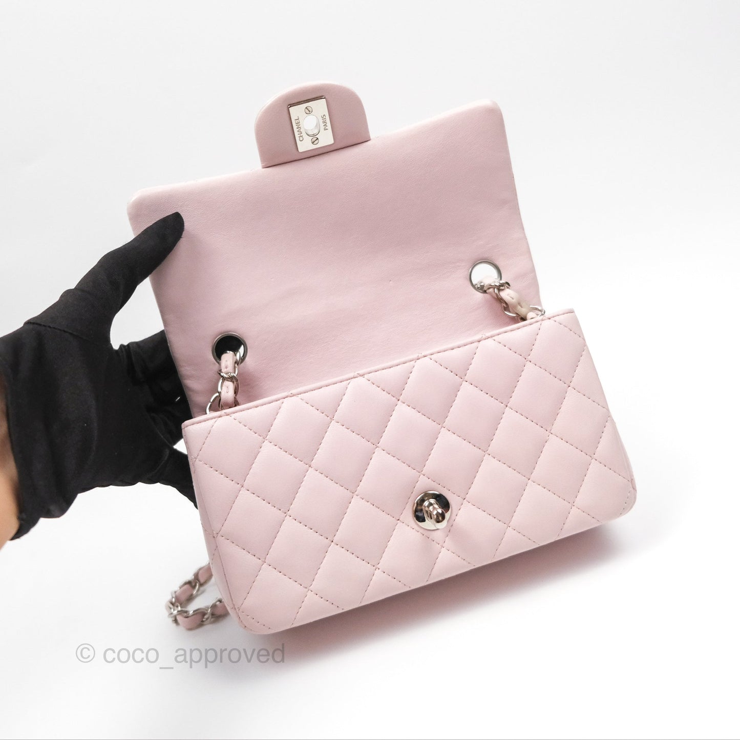 Chanel Quilted Mini Rectangular Light Pink Lambskin Silver Hardware