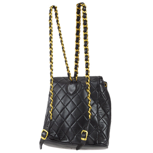 Luxury Chanel 1990s Duma Chain Backpack Bag Black Lambskin