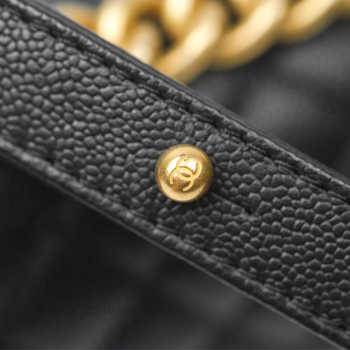 Chanel Small Chain Around Boy Quilted Black Caviar Aged Gold Hardware