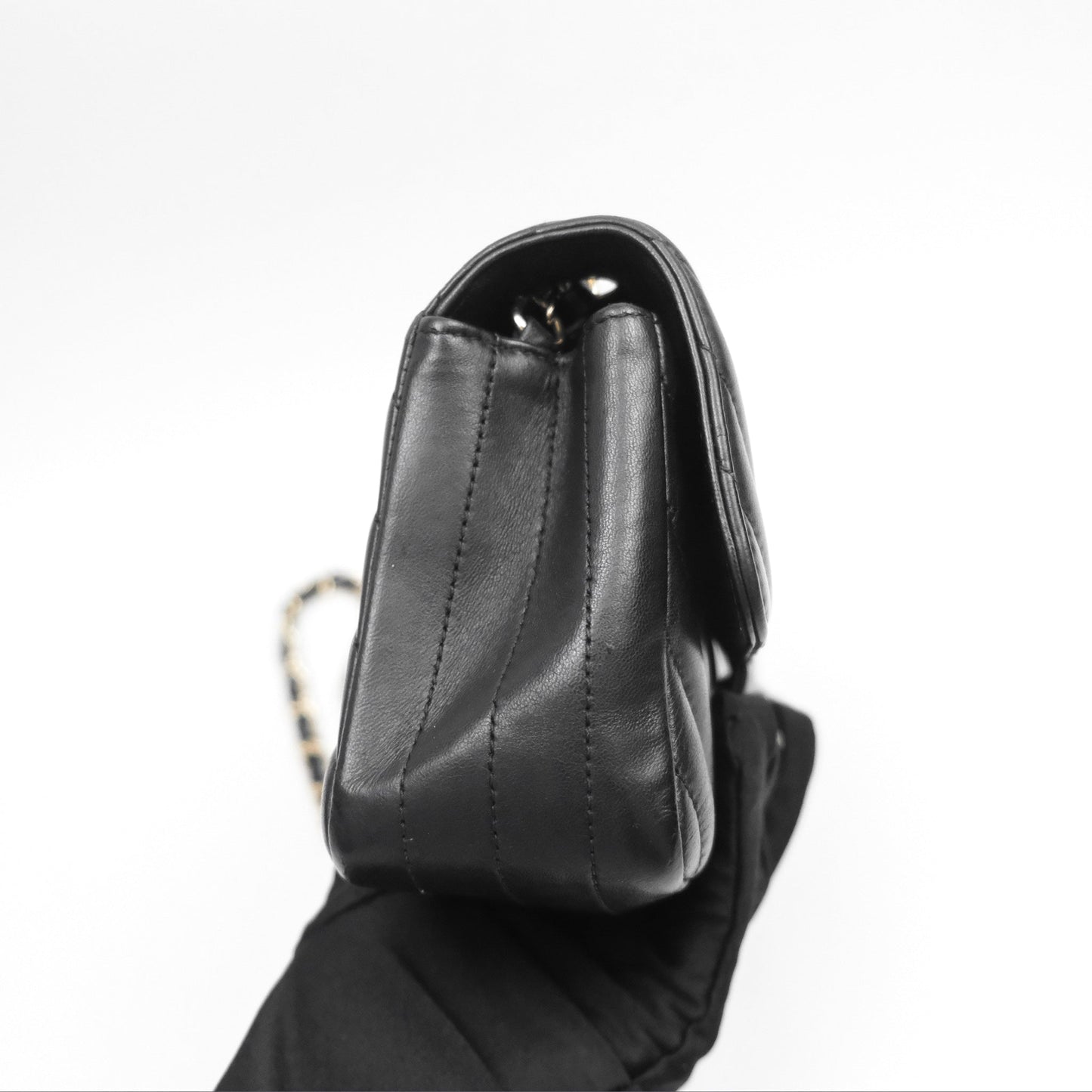 Chanel Mini Rectangular Chevron Black Lambskin Gold Hardware
