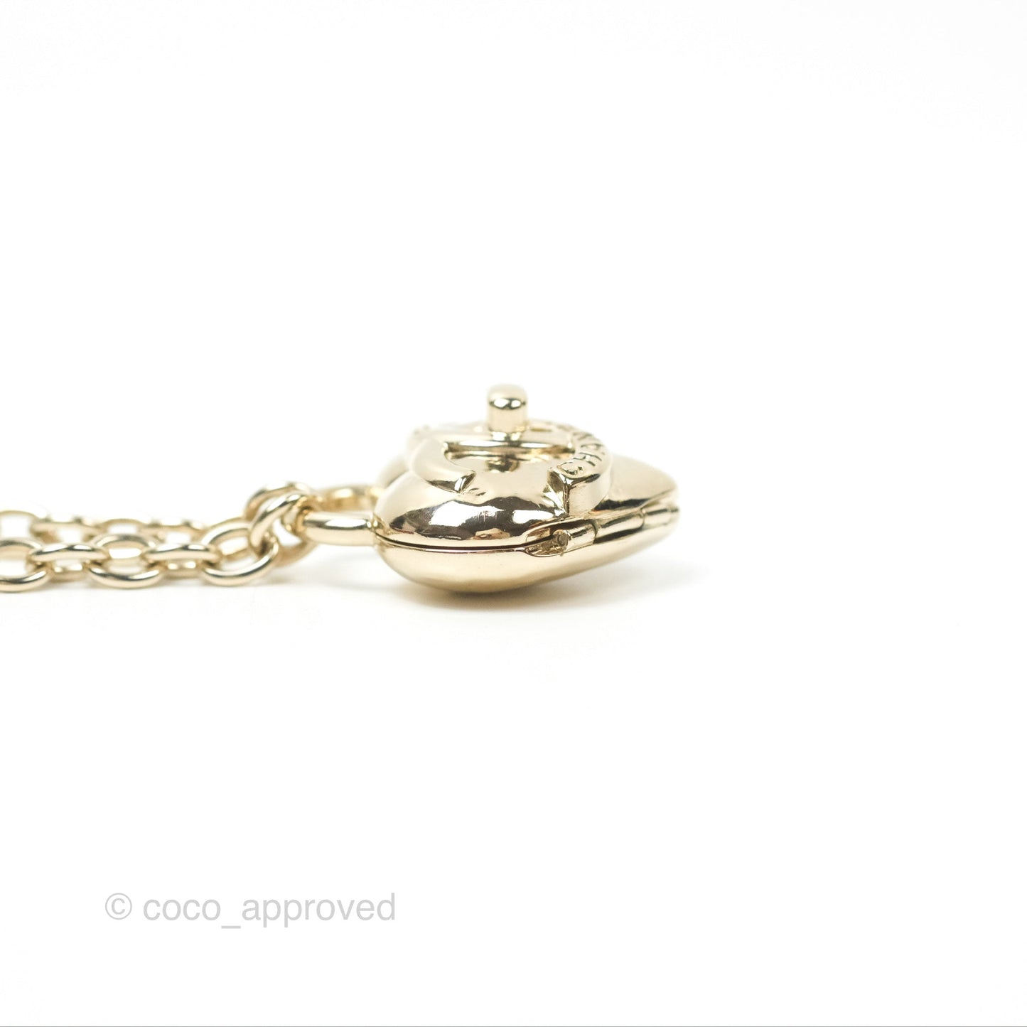 Chanel CC Lock Heart Locket Necklace Gold Tone 22B