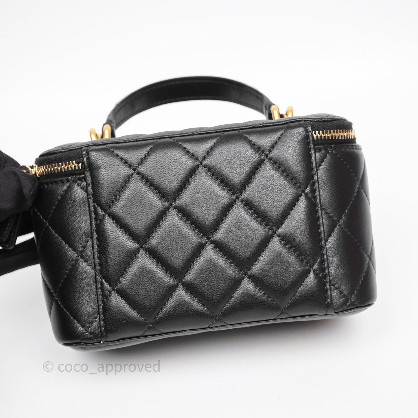 Chanel Vanity Rectangular Metal Top Handle Black Lambskin Aged Gold Hardware