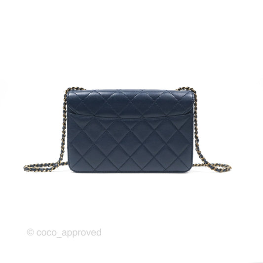 Chanel Beauty Lock Flap Bag Navy Sheepskin Aged Gold Hardware