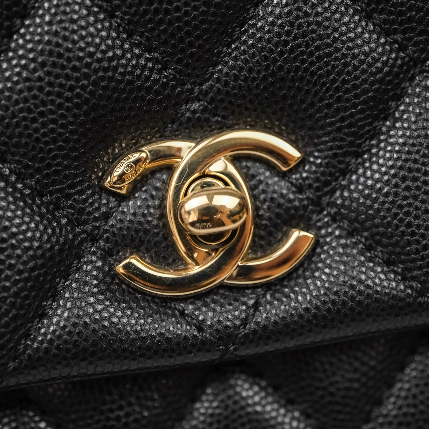 Chanel Small Coco Handle Quilted Black Caviar Aged Gold Hardware Lizard Handle