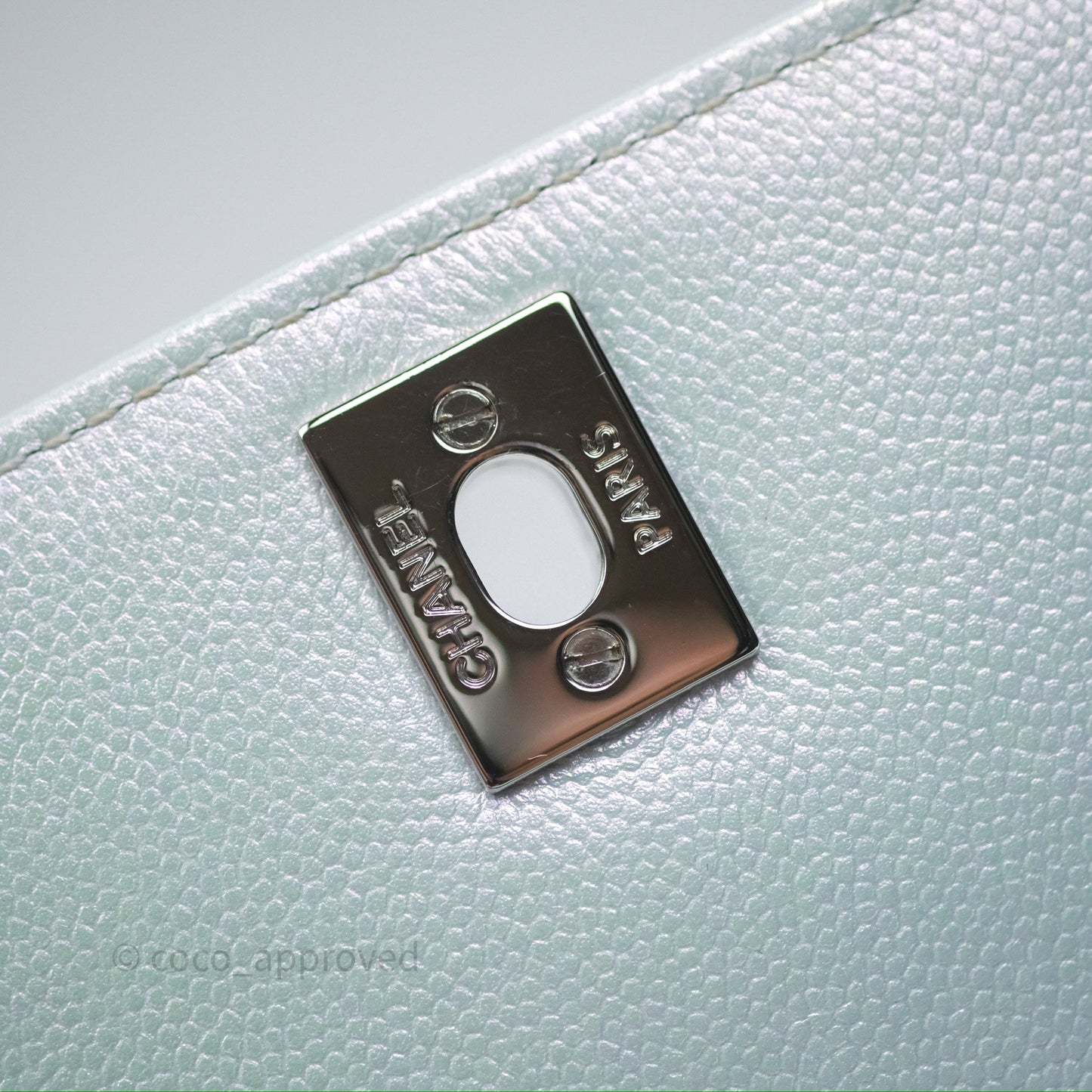 Chanel Mini Coco Handle Quilted Iridescent Light Blue Caviar Rainbow Hardware