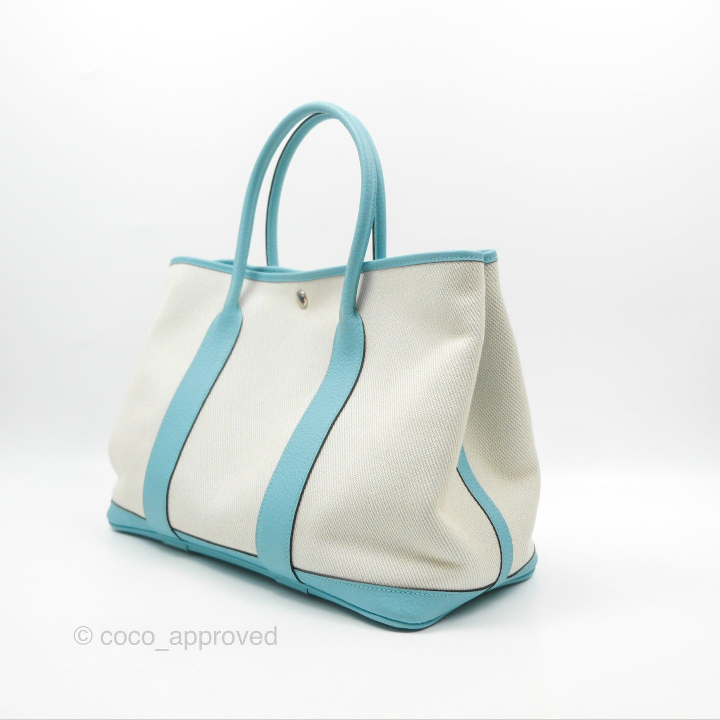 Hermès Garden Party 36 Country Ecru Bleu Atoll Canvas