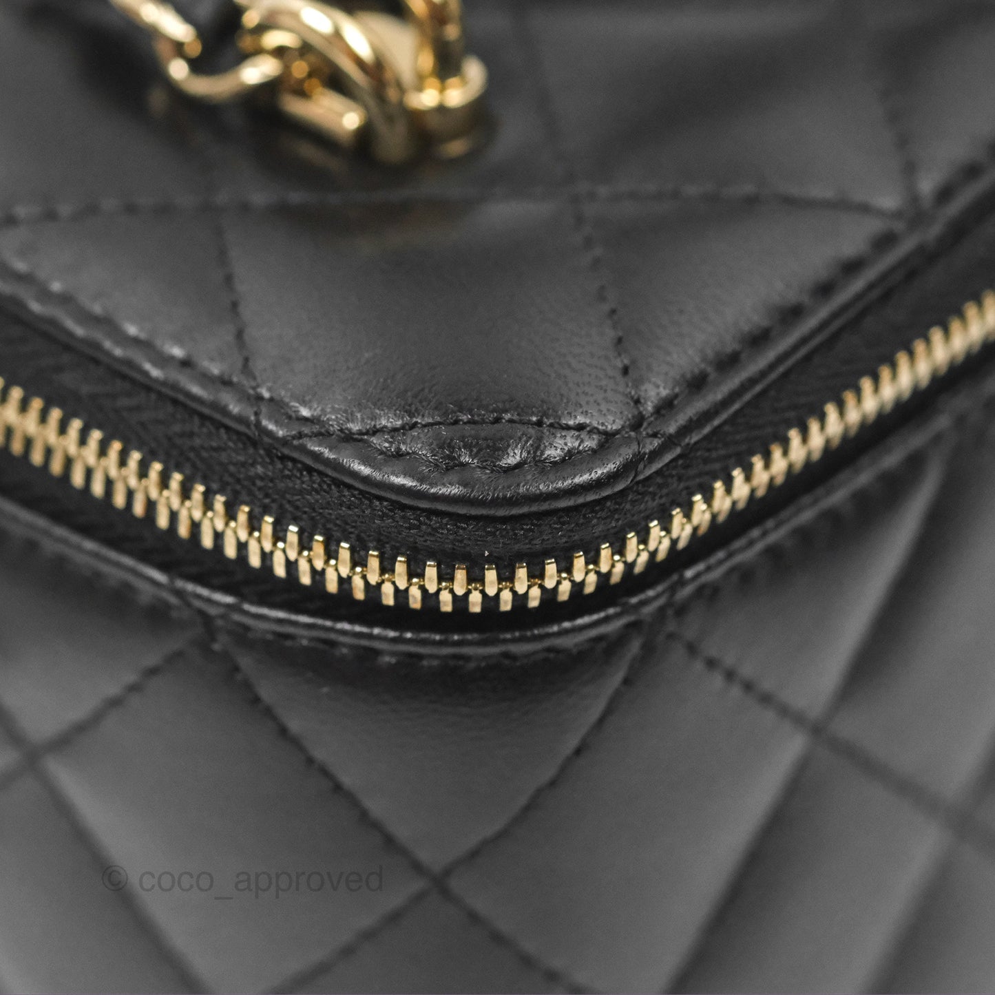 Chanel Vanity Rectangular Top Handle Black Lambskin Gold Hardware