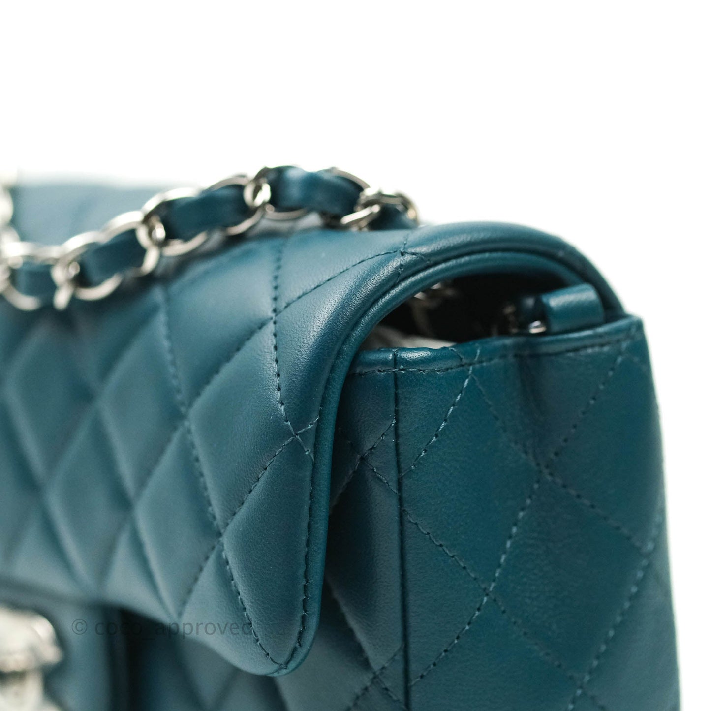 Chanel Quilted Mini Rectangular Lambskin Flap Bag Teal Silver Hardware