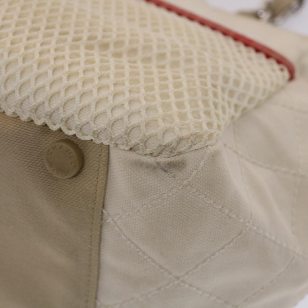 CHANEL Chain Tote Bag No5 Canvas White CC  49901