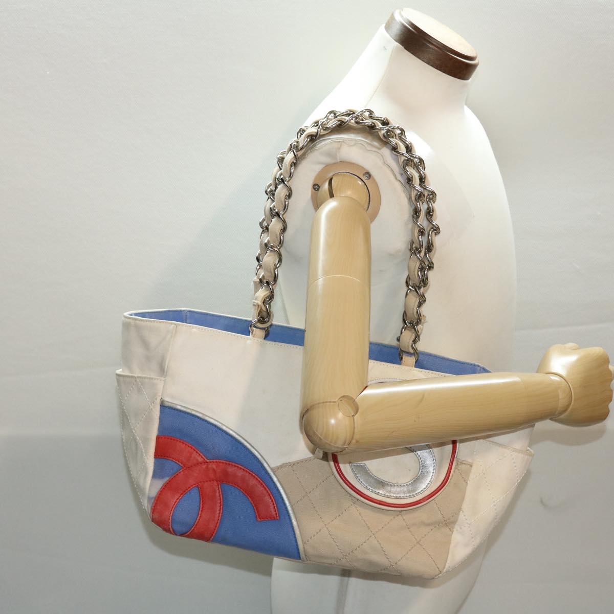 CHANEL Chain Tote Bag No5 Canvas White CC  49901