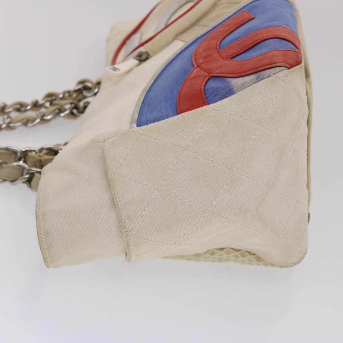 CHANEL Chain Tote Bag No5 Canvas White CC  49901