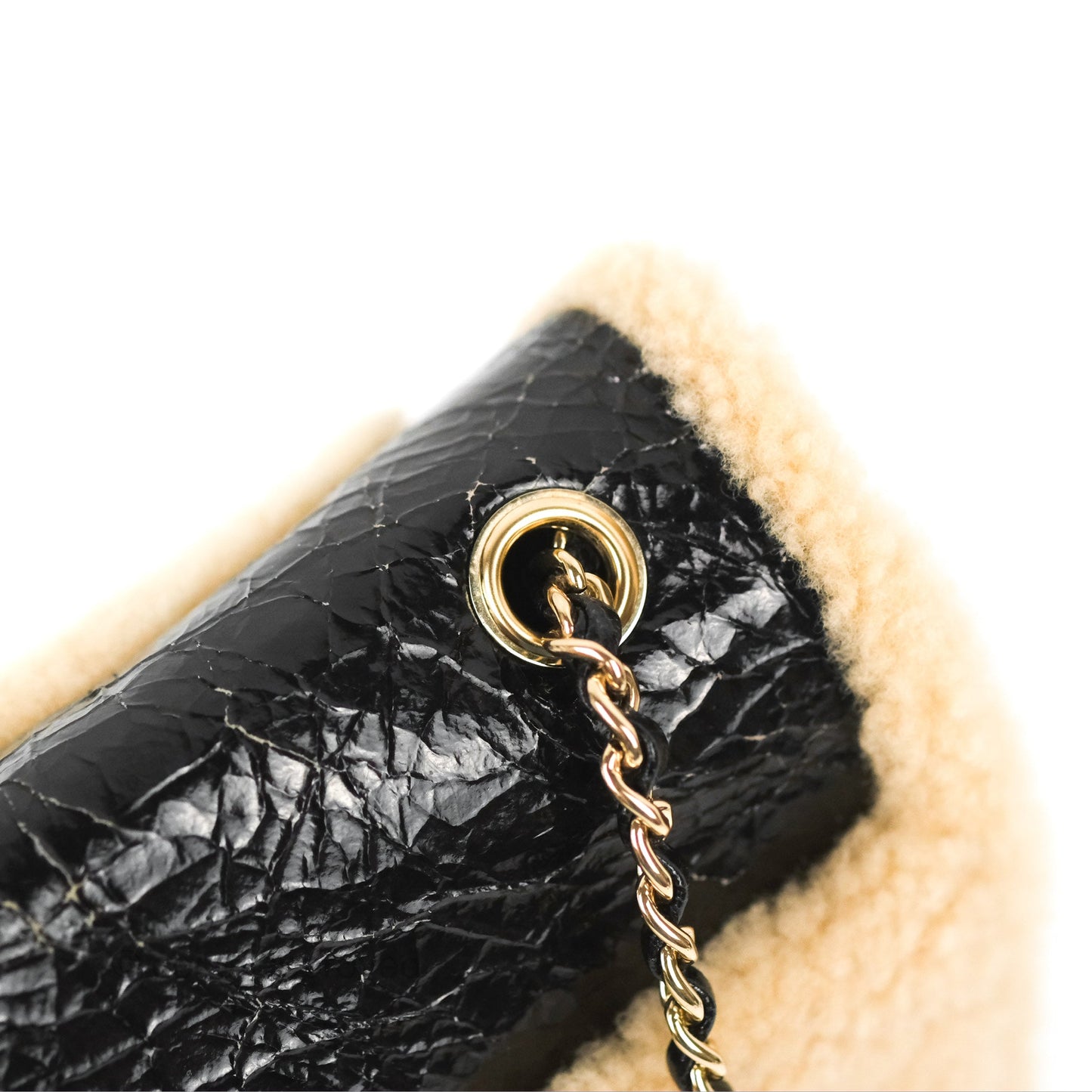 Chanel Mania CC Shearling Flap Bag Black Crumpled Glazed Sheepskin