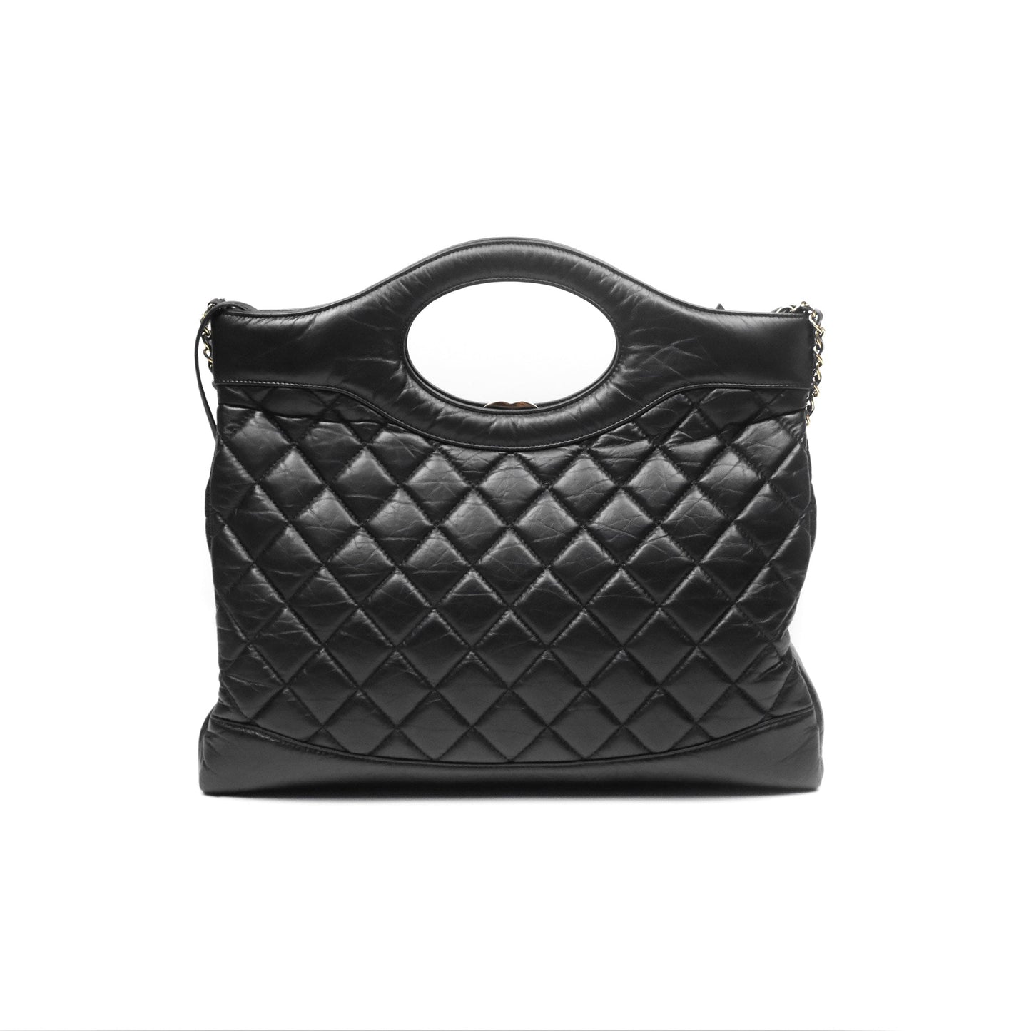 Chanel 31 Large Shopping Bag Black Calfskin Gold Hardware