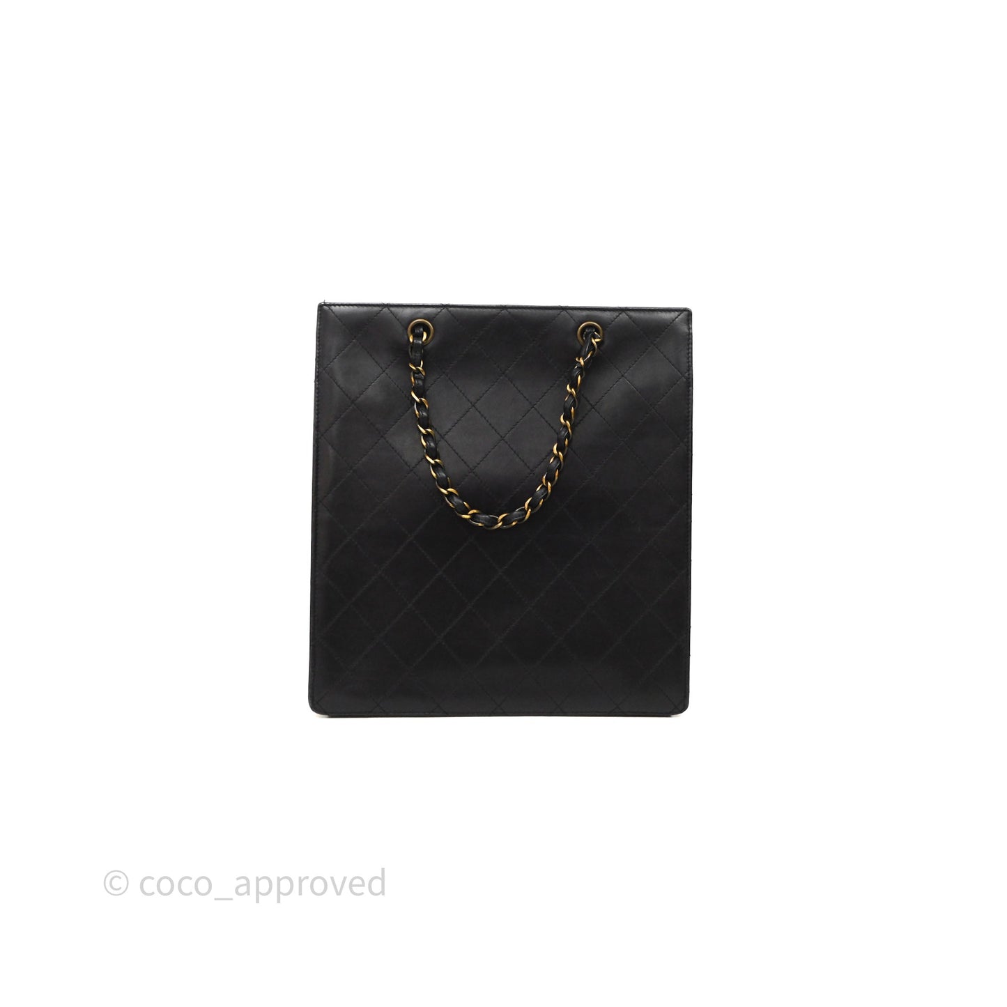 Chanel Vintage Tote Bag Quilted Black Lambskin Antique Gold Hardware