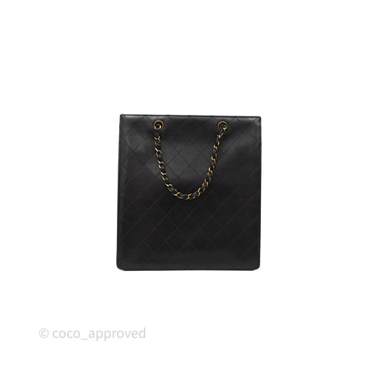 Chanel Vintage Tote Bag Quilted Black Lambskin Antique Gold Hardware