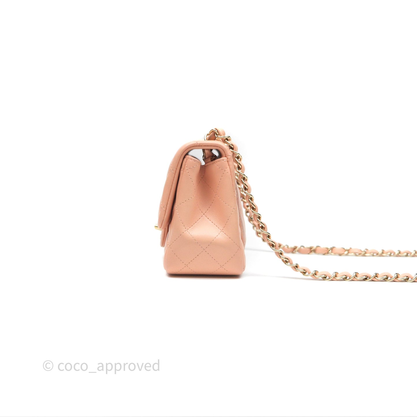 Chanel Mini Square Flap Quilted Beige Pink Lambskin Gold Hardware