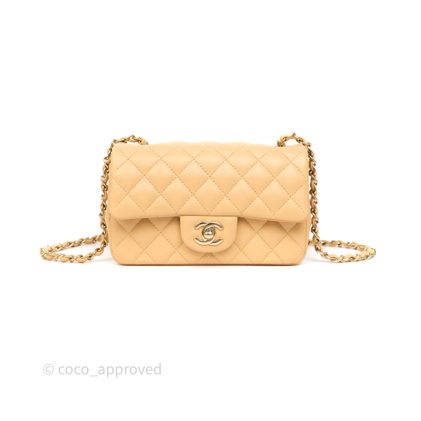 Chanel Mini Rectangular Quilted Beige Lambskin Gold Hardware
