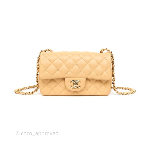 Chanel Mini Rectangular Quilted Beige Lambskin Gold Hardware